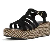 Original Brands FITFLOP Sandales de pêcheur à plateforme en daim à motif tissé Graphic-Weave, NOIR, taille 37