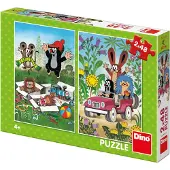Dino Bikes Puzzle « Le Taupe se réjouit » 2 x 48 pièces, 18 x 26 cm, dans une boîte de 27 x 19 x 4 cm