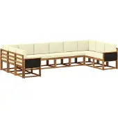 vidaXL Ensemble de salon de jardin 10 pièces, bois d'acacia massif, couleurs naturelles et crème