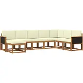 vidaXL Ensemble de salon de jardin 8 pièces, bois d'acacia massif, couleurs naturelles et crème