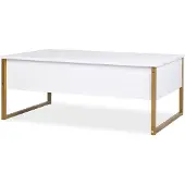 Menzzo Table basse moderne Valmain 60x90cm Blanc et Métal Or