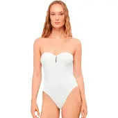Gisela Bandeau Embroidered Fabric Swimsuit Blanc M Femme