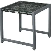 Outsunny Table de jardin Table d'appoint Meuble de jardin avec verre trempé Polyrattan + Aluminium Gris 50 x 49,5 x 50 cm