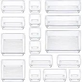 Markenlos Lot de 16 rangements en plastique transparent