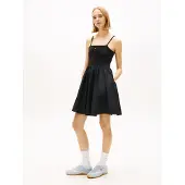 Tommy Hilfiger Rib Poplin Mix Strappy Sleeveless Dress Noir L Femme