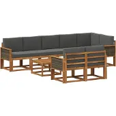 vidaXL Ensemble de salon de jardin , 9 pièces, en polyester, couleurs : naturel et anthracite