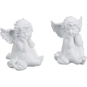 Relaxdays Lot de 2 anges de tombe , résistants aux intempéries et au gel, H x L x P : 10 x 7 x 9 cm, décoration funéraire, anges gardiens, polyrésine, blanc