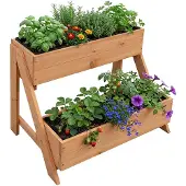 Relaxdays Jardinière verticale , 2 bacs à plantes, H x l x P : 51,5 x 62,5 x 44 cm, jardin, balcon et terrasse, bois de sapin, orange