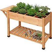 Relaxdays Jardinière surélevée , 8 compartiments, 2 étagères, H x l x P : 81 x 128 x 56 cm, balcon et terrasse, table de jardinage, bois de sapin, orange