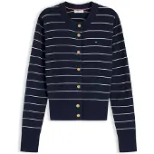 Tommy Hilfiger Cardigan 'Logo Gold-tone Button' bleu marine / blanc