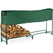 Relaxdays Étagère verte pour bois de chauffage avec couvercle