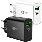 Goobay 75335 USB-C PD GaN chargeur rapide double (30 W) noir, noir - 1x port USB-C (Power Delivery) et 1x port USB-A (Quick Charge)