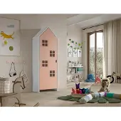 Vipack - CASAMI BRUGES Armoire 1 porte, 4 fenêtres, finition MDF laqué rose
