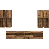 vidaXL Ensemble de meuble TV mural avec éclairage LED, 7 pièces, en bois de récupération