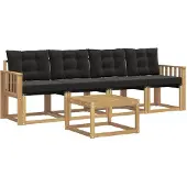 vidaXL Ensemble de canapés d'extérieur avec coussins, 5 pièces, blanc et noir
