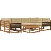 vidaXL Ensemble de canapés d'extérieur avec coussins 7 pièces Nature et Beige