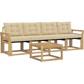 vidaXL Ensemble de salon de jardin 5 pièces, blanc et beige