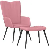 vidaXL Fauteuil relax avec pouf rose velours