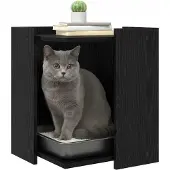vidaXL Boîte à litière pour chats Clôture noire aspect chêne 42 x 42 x 51 cm