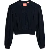 Superdry Lace Trim Smocked Long Sleeve Blouse Noir M Femme