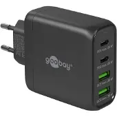 Goobay 64817 Chargeur rapide multiport USB-C PD GaN (68 W) noir, noir - 2x ports USB-C (Power Delivery) et 2x ports USB-A (Quick Charge)