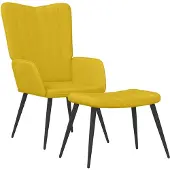 vidaXL Fauteuil relax avec pouf jaune moutarde velours