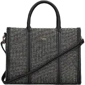 Rieker Sac à main pour femme, aspect raphia, coutures décoratives claires, modèle H1013, couleur : noir
