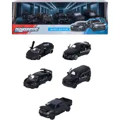 Majorette Lot de 5 Voitures Noires en métal avec Roue Libre, Suspension et Partie ouvrante, pour collectionneurs et Enfants à partir de 3 Ans, 7,5 cm chacune