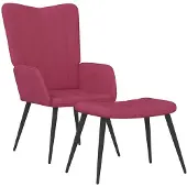 vidaXL Fauteuil relax avec pouf vin rouge velours