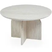 Menzzo Table basse ronde élégante 80cm Calyptus Effet travertin Beige