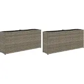 vidaXL Jardinières avec 2 pots 2 pcs gris 90x20x40 cm résine tressée
