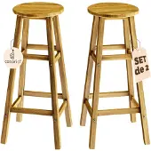 Casaria 2x Tabouret de bar en bois rond 76x34x34cm