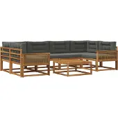 vidaXL Ensemble de canapés d'extérieur avec coussins 7 pièces Nature et Anthracite