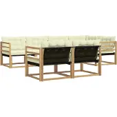 vidaXL Ensemble de canapés d'extérieur avec coussins, 7 pièces, blanc et crème