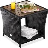 Casaria Table en résine tressée d'appoint noir 45x45x40cm