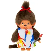 Monchhichi Fillette en robe de peintre avec tresse | Poupée 20 cm | Fashion