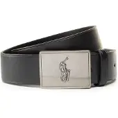 Ralph Lauren pour homme. 405691693001 Ceinture en cuir avec boucle en plaque de cheval noir (42 cm), Casuel, Classique