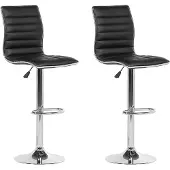 Beliani Lot de 2 tabourets de bar Assise noire en cuir synthétique Structure argentée Hauteur du comptoir Hauteur réglable et pivotante