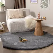 NATURL. Tapis rond à poils longs - Comfy Supreme Anthracite | Ø 160 cm | Rond | Pile haute