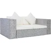 Syfax Canapé à 2 places avec coussins Gris Rotin naturel