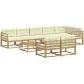 vidaXL Ensemble de salon de jardin , 9 pièces, blanc et crème, en polyester