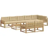 vidaXL Ensemble de salon de jardin , 9 pièces, blanc et beige, en polyester