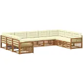 vidaXL Ensemble de salon de jardin 9 pièces, bois d'acacia massif, couleurs naturelles et crème