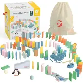 ClassicWorld : Jeu de dominos en bois, tour logique, jeu de construction, puzzle Montessori, 100 pièces.