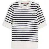 Tommy Hilfiger Pull-over 'Fine Short Sleeve' crème / bleu marine