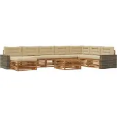 vidaXL Ensemble de salon de jardin , 9 pièces, en bois d'acacia massif, couleurs naturelles et beige