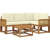 vidaXL Ensemble de salon de jardin , 5 pièces, en polyester, couleurs naturelles et crème