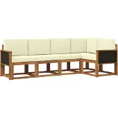 vidaXL Ensemble de salon de jardin , 5 pièces, en polyester, couleurs naturelles et crème