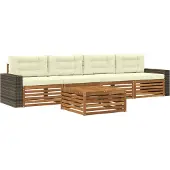 vidaXL Ensemble de salon de jardin 5 pièces, bois d'acacia massif, couleurs naturelles et crème