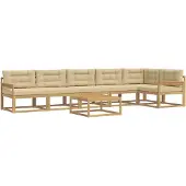 vidaXL Ensemble de salon de jardin , 7 pièces, blanc et beige, en polyester